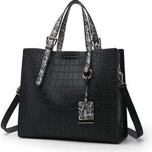 Women Crocodile Pattern Handbag Leather Large Capacity Tote Crossbody Bag